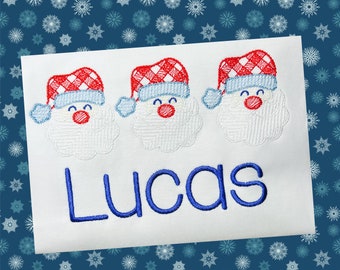Personalized Embroidered Christmas Gingham Santa Trio , Santa Claus Long Sleeve, Ho Ho Ho Short Sleeve, Ruffle, Plain, Kids Christmas Shirt