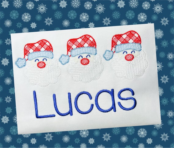 Personalized Embroidered Christmas Gingham Santa Trio , Santa Claus Long Sleeve, Ho Ho Ho Short Sleeve, Ruffle, Plain, Kids Christmas Shirt