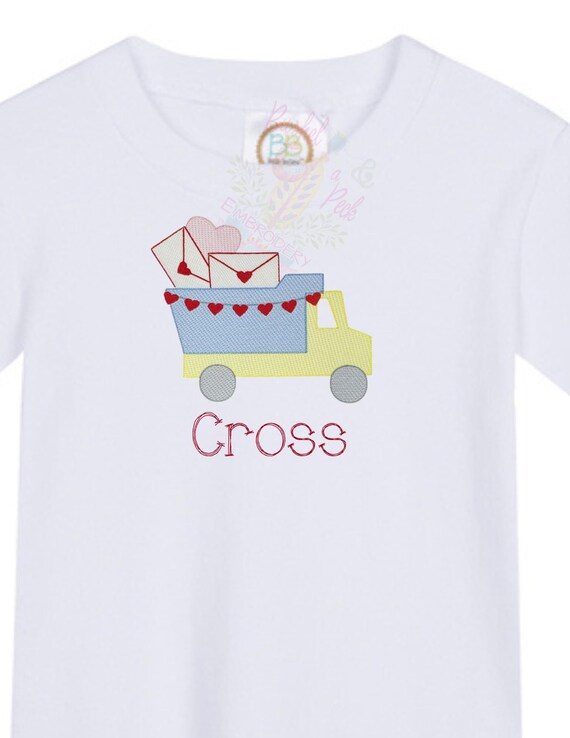 Dump Truck Valentines Day Shirt, Construction Hearts Boys Long Sleeve Shirt, Hearts and Truck Shirt, Kids Embroidered Truck and Hearts Shirt