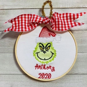 Le Grinch, Personnalisé, Brodé, Unissexe, Nom, Année, Ornement de sapin de Noël, Bébé, Tout-petit, Cadeau enfant