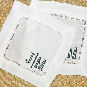 Embroidered Monogrammed Cocktail Napkins, Linen Cocktail Napkins, Housewarming Hostess Gift, Party Decor, Monogrammed Linen Wedding Gift