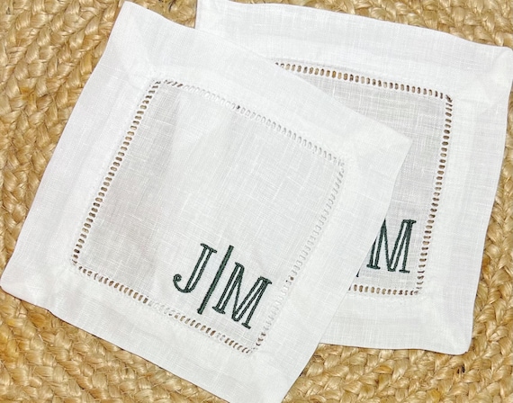 Embroidered Monogrammed Cocktail Napkins, Linen Cocktail Napkins, Housewarming Hostess Gift, Party Decor, Monogrammed Linen Wedding Gift