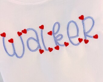 Unisex Embroidered Name Valentine’s Day Shirt, Hearts and Name Shirt, Unisex Toddler Valentine's Shirt, Custom V-day Kids Shirt, Name Shirt