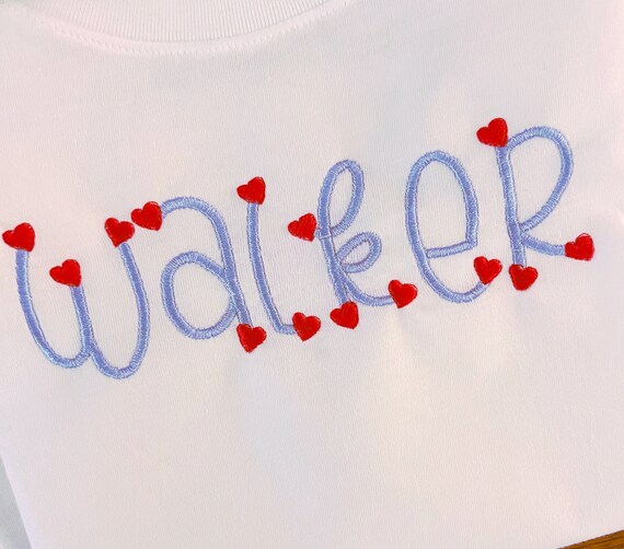 Unisex Embroidered Name Valentine’s Day Shirt, Hearts and Name Shirt, Unisex Toddler Valentine's Shirt, Custom V-day Kids Shirt, Name Shirt