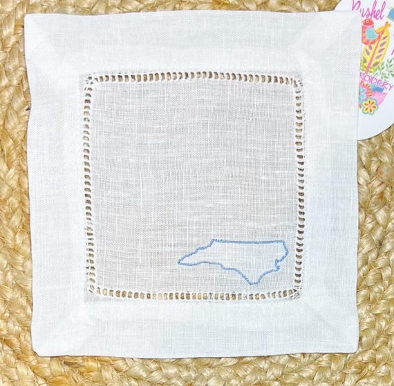 Embroidered Home State Cocktail Napkins, Any State Linen Cocktail Napkins, Housewarming Hostess Gift, Any State Napkins, Your State Napkins