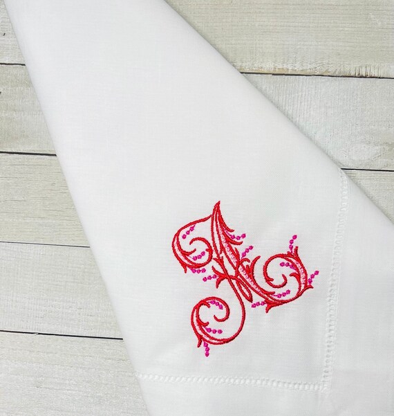 Personalized Embroidered Monogrammed Wedding Napkins, Table Napkins, Classic Hemstitch Linen Napkins, Set of Dinner Party Napkins, 20 x 20