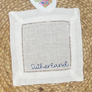 Embroidered Monogrammed Cocktail Napkins, Linen Cocktail Napkins, Housewarming Hostess Gift, Party Decor, Monogrammed Linen Wedding Gift