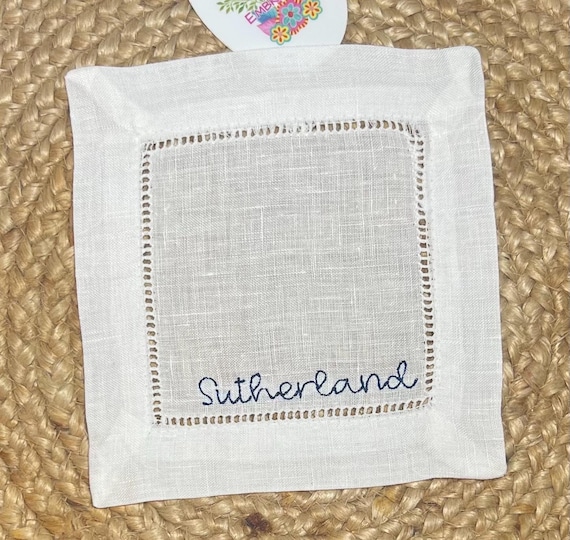 Embroidered Monogrammed Cocktail Napkins, Linen Cocktail Napkins, Housewarming Hostess Gift, Party Decor, Monogrammed Linen Wedding Gift