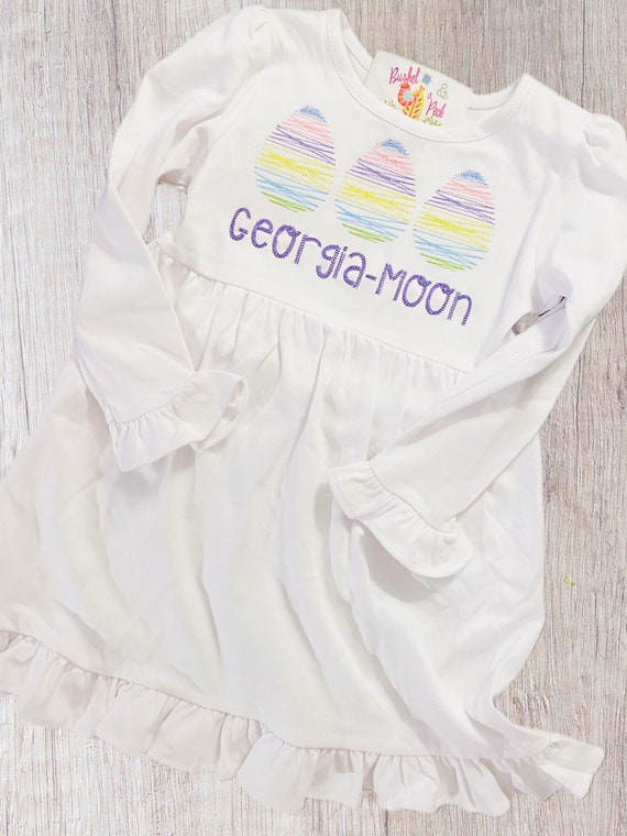 Striped Easter Egg Shirt, Ruffle Easter Egg Hunt Shirt, Girls Spring Egg Dress, Toddler Fun Easter Shirt, Easter Outfit, Baby Girl Easter