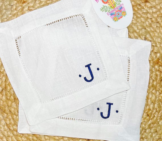 Embroidered Monogrammed Cocktail Napkins, Linen Cocktail Napkins, Housewarming Hostess Gift, Party Decor, Monogrammed Linen Wedding Gift