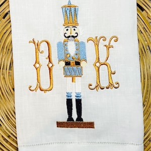 Embroidered Drummer Nutcracker Monogrammed Christmas Guest Towel, Holiday Nutcracker Decor, Hand Towel Gift, Bath Hand Towel, Holiday Bath
