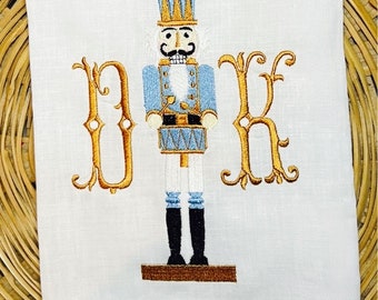 Embroidered Drummer Nutcracker Monogrammed Christmas Guest Towel, Holiday Nutcracker Decor, Hand Towel Gift, Bath Hand Towel, Holiday Bath