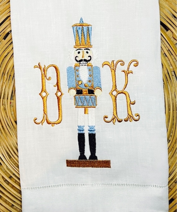 Embroidered Drummer Nutcracker Monogrammed Christmas Dinner Napkins, Holiday Nutcracker Decor, Nutcracker Table Linen, Drummer Dinner Napkin