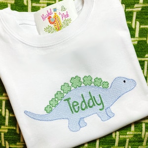 Unisex, Embroidered Name, St. Patrick’s Day Dinosaur, Shirt, Long Sleeve, Short Sleeve, Ruffle, Lucky, Clover, Fast One Day Ship