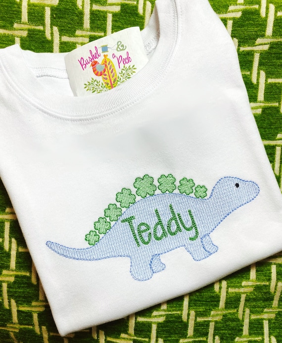 Unisex, Embroidered Name, St. Patrick’s Day Dinosaur, Shirt, Long Sleeve, Short Sleeve, Ruffle, Lucky, Clover, Fast One Day Ship