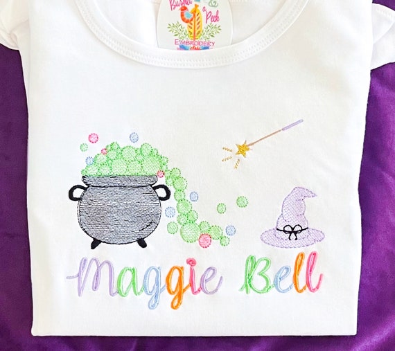 Witches Brew Halloween Shirt, Witches Hat Toddler Girls Festive Shirt, Halloween Baby Girl Spooky Layette, Kids Witch and Magic Wand Shirt