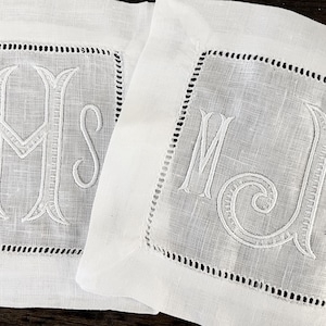 Embroidered Monogrammed Cocktail Napkins, Linen Cocktail Napkins, Housewarming Hostess Gift, Party Decor, Monogrammed Linen Wedding Gift