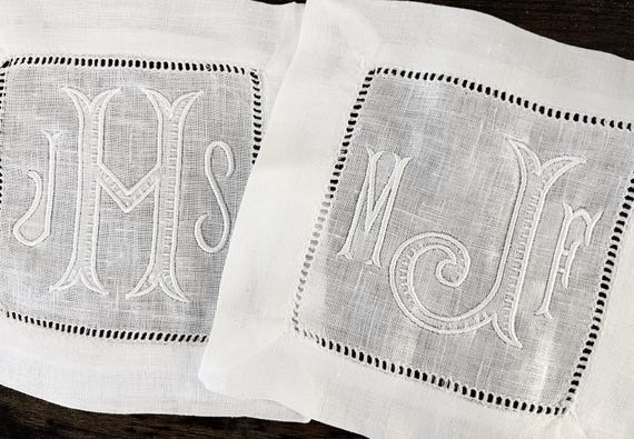 Embroidered Monogrammed Cocktail Napkins, Linen Cocktail Napkins, Housewarming Hostess Gift, Party Decor, Monogrammed Linen Wedding Gift