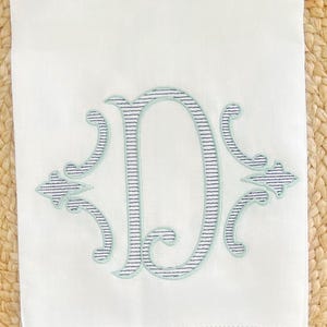 Monogrammed Striped Hemstitch Linen Guest Hand Towel, Embroidered Intial Linen Tea Towel, Housewarming Gift, Perfect Hostess Gift, Bathroom