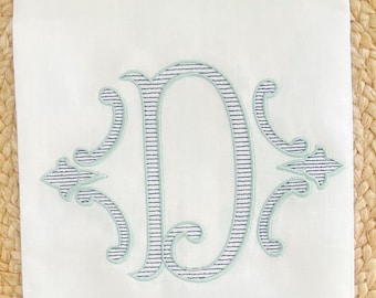 Monogrammiert gestreifte Hohlsaum Leinen Gästehandtuch, gesticktes Intial Leinen Geschirrtuch, Geschenk zur Hauseinweihung, Geschenk, Badezimmer