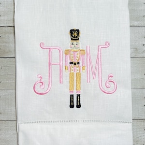 Embroidered Nutcracker Monogrammed Christmas Guest Towel, Holiday Nutcracker Decor, Hand Towel Gift, Bath Hand Towel, Holiday Bathroom