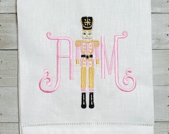 Embroidered Nutcracker Monogrammed Christmas Guest Towel, Holiday Nutcracker Decor, Hand Towel Gift, Bath Hand Towel, Holiday Bathroom