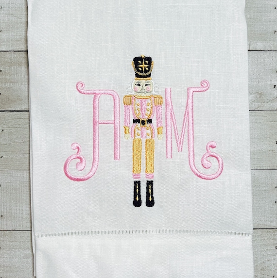 Embroidered Nutcracker Monogrammed Christmas Guest Towel, Holiday Nutcracker Decor, Hand Towel Gift, Bath Hand Towel, Holiday Bathroom