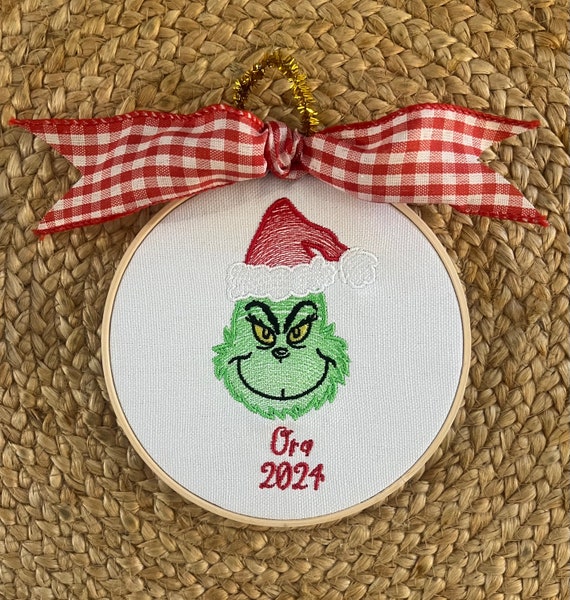 The Grinch, Personalized, Embroidered, Unisex, Name, Year, Christmas Tree Ornament, Baby, Toddler, Kid Gift