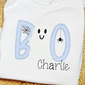 Appliziertes Boo-Geist-Shirt, Unisex-Halloween-Geist bestickte lange Ärmel, Kinder-Seersucker-Boo-Shirt, Kleinkind-Geist-Shirt, gesticktes Boo-T