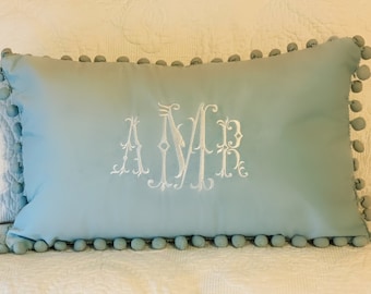 Embroidered Velvet Monogram Pillow Cover . Insert Not Included. 12x20 Personalized Lumbar Throw Pillow. Monogram Wedding Gift, Bedding