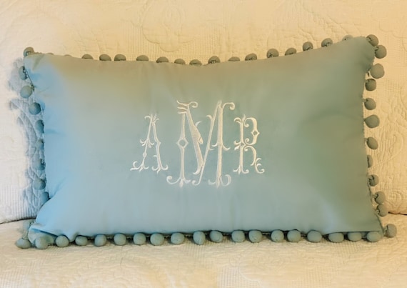 Embroidered Velvet Monogram Pillow Cover. Insert Not Included. 12x20 or 24x24 Personalized Lumbar Throw Pillow. Monogram Wedding, Bedding