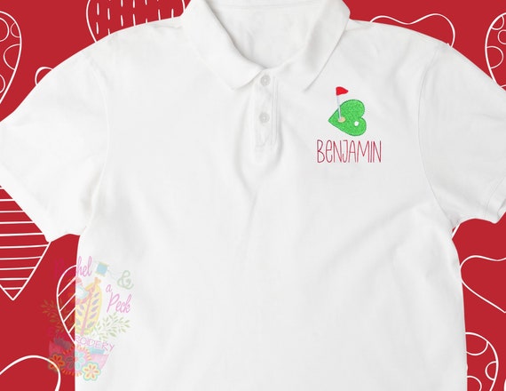 Golf Valentines Day Polo, Putting Green Hearts Boys Long Sleeve Polo, Hearts and Golf Shirt, Kids Valentines Polo Shirt, Hole in One Polo