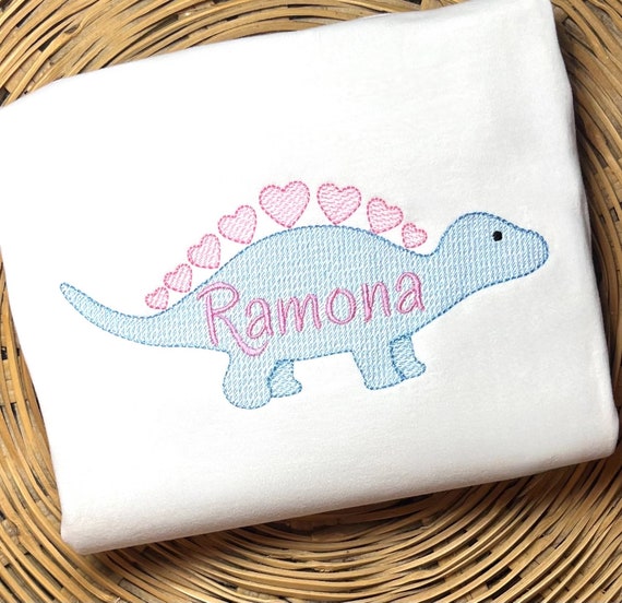 Unisex Embroidered Dinosaur Valentines Shirt, Toddler Long Sleeve, Short Sleeve, Ruffle, Plain, Valentines Day Shirt, Sizes 6 Months to 12 Y