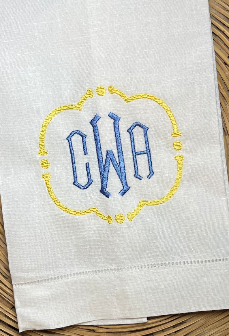 Monogrammed Hemstitch Linen Guest Hand Towel Embroidered Tea Etsy