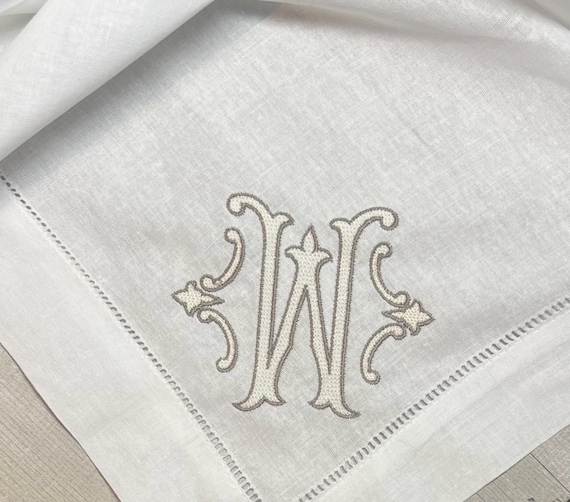 Striped Embroidered Monogrammed Dinner Party Napkins, Classic Hemstitch, Linene Dinner Napkins, Buy 1 or a Set!, Monogrammed Linens