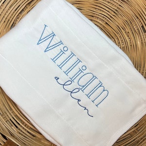 Personalized Embroidered Name Burp Cloth, Unisex Baby Gift, Monogram Baby Burp Cloth/Cloth Diaper image 1
