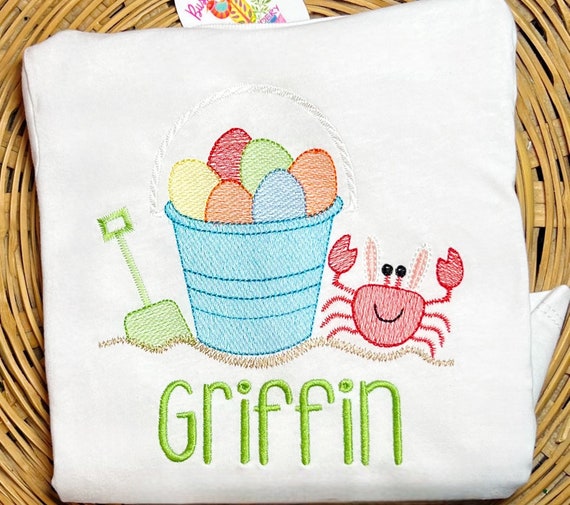 Embroidered Easter Crab and Sand Shirt, Long Sleeve, Short Sleeve, Sizes 6 Months to 12 Y, Unisex Easter Beach Shirt