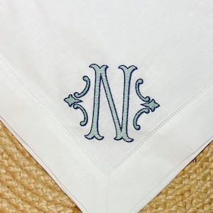 Embroidered Monogrammed Dinner Party Napkins, Classic Hemstitch Dinner Napkins, Personalized Wedding Linens, Last Name Decor Buy 1 or a Set!