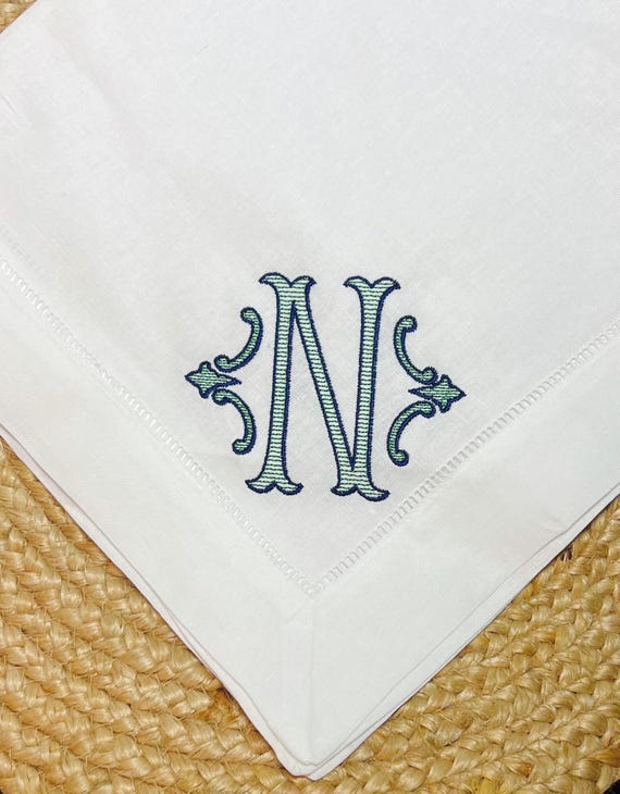 Embroidered Monogrammed Dinner Party Napkins, Classic Hemstitch Dinner Napkins, Personalized Wedding Linens, Last Name Decor Buy 1 or a Set!