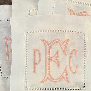 Embroidered Monogrammed Cocktail Napkins, Linen Cocktail Napkins, Housewarming Hostess Gift, Party Decor, Monogrammed Linen Wedding Gift