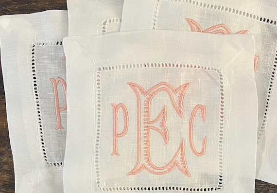 Embroidered Monogrammed Cocktail Napkins, Linen Cocktail Napkins, Housewarming Hostess Gift, Party Decor, Monogrammed Linen Wedding Gift