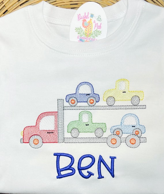 Car Hauler Embroidered Toddler Shirt, Kids Car Shirt, Children’s Car Theme