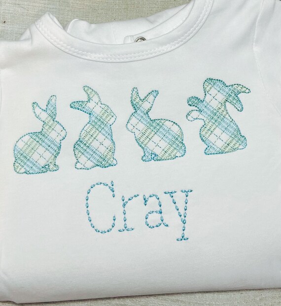 Personalized, Embroidered Easter Rabbit Gingham, Peter Rabbit, Spring Layette, Bodysuit, Easter Shirt, Sizes Newborn to Size 10 Youth
