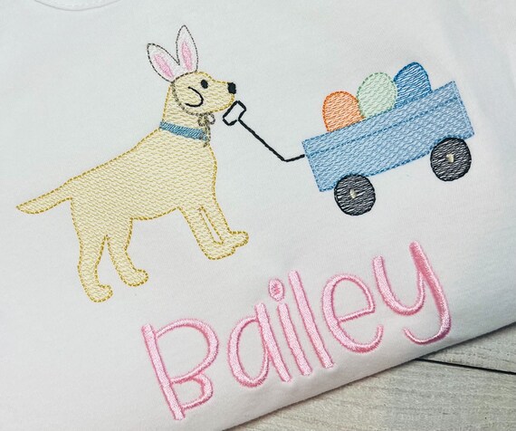 Unisex Embroidered Easter Rabbit Dog Shirt, Spring Dog and Wagon Bodysuit, Easter Shirt, Sizes 0-10