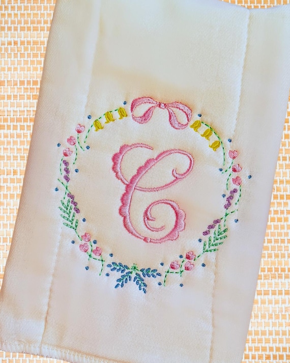 Personalized Baby Girl Floral and Bow Going Home Outfit | Embroidered Monogram Layette Set | Newborn Gown Bloomers Bow Baby Shower Gift