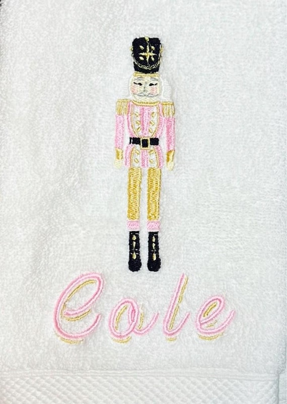 Embroidered Nutcracker Monogrammed Christmas Guest Bath Towel, Holiday Nutcracker Decor, Christmas Hand Towel Gift, Monogram Fingertip Towel