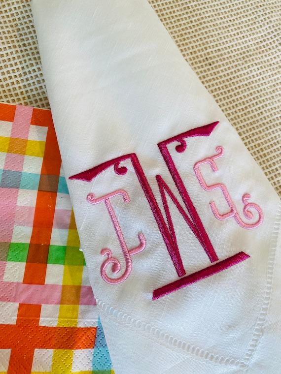 Personalized, Embroidered Monogrammed Dinner Party Napkins, Classic Hemstitch, Buy 1 or a Set!