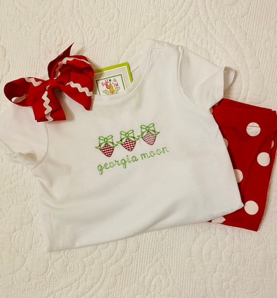 Embroidered Strawberry Patch Trio, Personalized, Name, Girl, Bodysuit, Shirt, Bubble, Gift