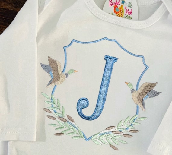 Gown Set, Embroidered Monogram Mallard Ducks Going Home Outfit, Boys/Unisex Layette Gown, Baby Girls Duck Bloomers, Duck Lovers Baby Shower