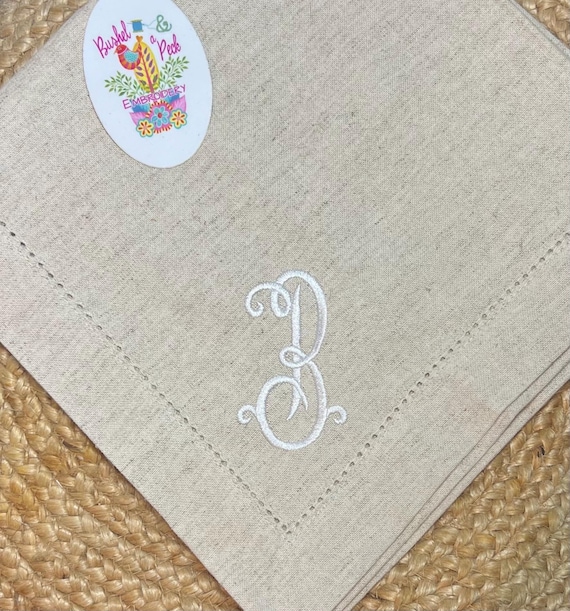 Custom Embroidered Dinner Napkins, Classic Hemstitch Dinner Linen Napkins, 20 x 20, Wedding Decor, Holiday Table Linens, Monogrammed Linens